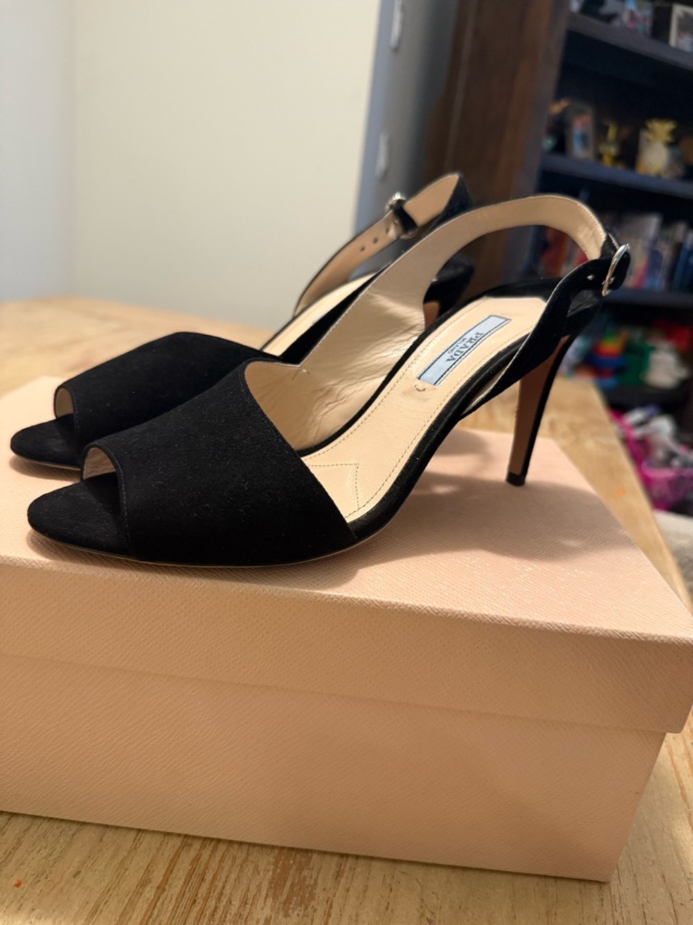 Barely worn!!! Prada Black Suede Open-Toe Ankle Strap Heels - Picture 3 of 11